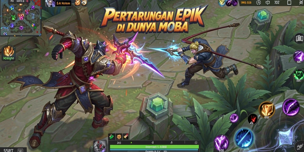 Tampilan gameplay seru dari 55RT, menunjukkan pertarungan karakter.