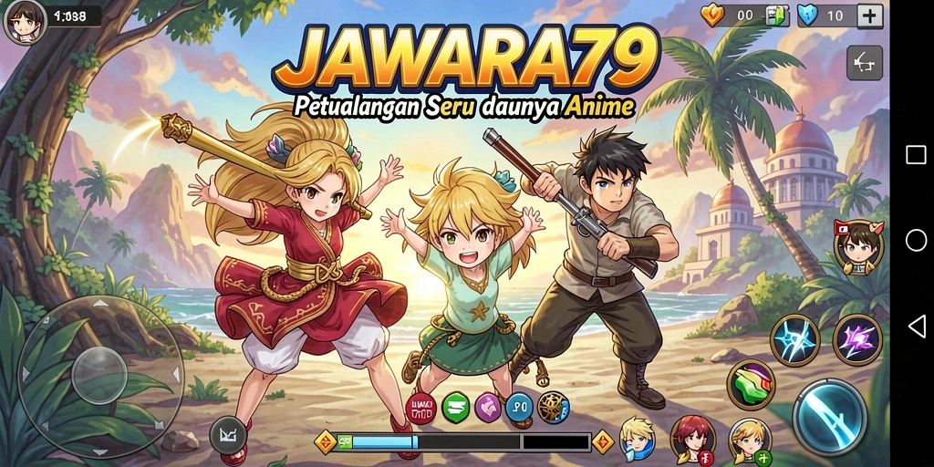 Tangkapan layar utama dari gameplay JAWARA79 yang menampilkan aksi karakter anime.